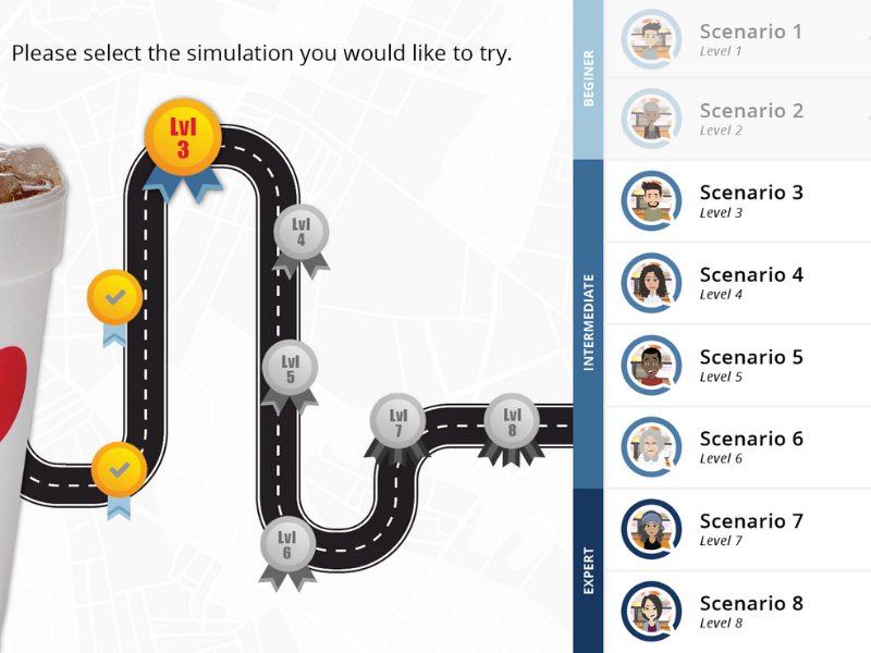 Propelr learning management system scenario screen