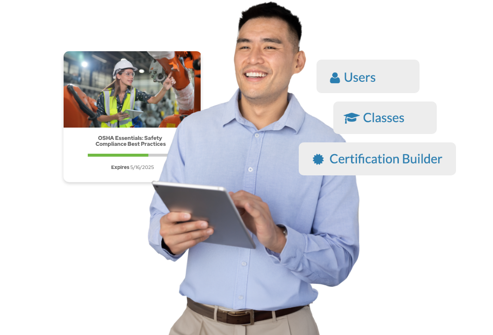 A manufacturing employee using a tablet device