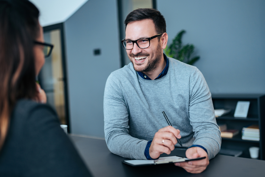 A happy new hire during training